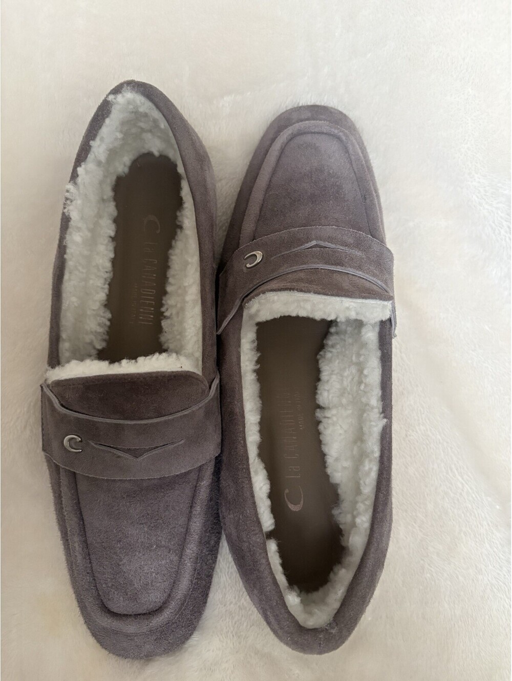 La Canadienne Gray Suede Faux Fur Lined Slip-On Slippers Women’s US 9.5 EU 40